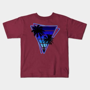 Retrowave style palm tree sunset Ultra Blue Kids T-Shirt